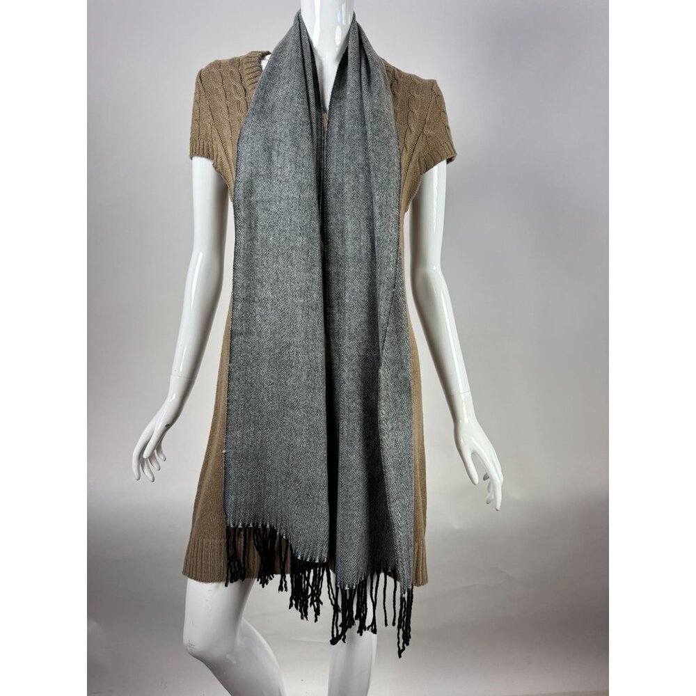 Pierre Cardin Vintage  Fine Muffler Cashmillon Acrylic Scarf W/ Black Fringe Gra